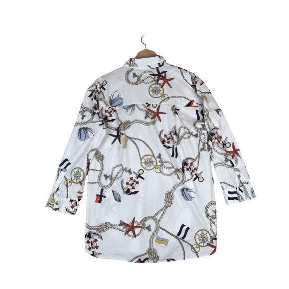 ZARA Rope Print Nautical Shirt Dress Button-Up Top Size S *Missing 1 Button* - Picture 2 of 8